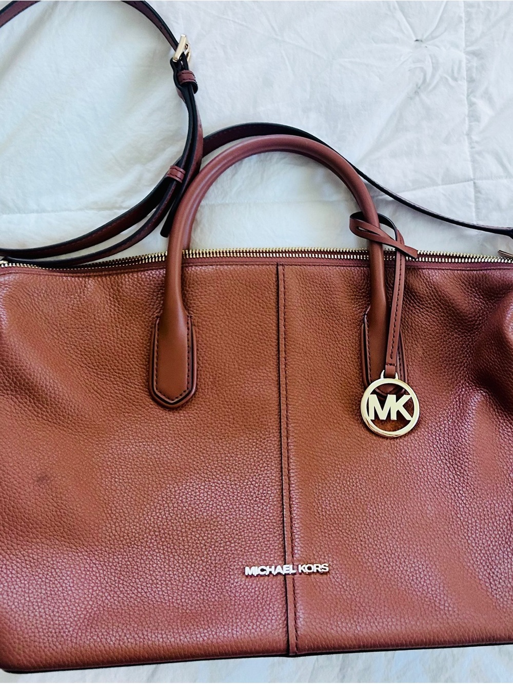 Michael Kors Cognac HYDE LARGE PEBBLED LEATHER SATCHEL
